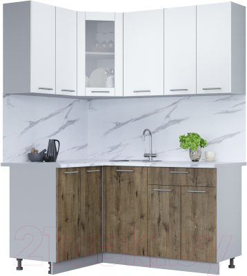Кухонный гарнитур Интерлиния Мила 12x16 (белый платинум/дуб веллингтон/белый гранит) - фото