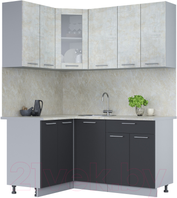 Кухонный гарнитур Интерлиния Мила 12x16 (бетон лайт/антрацит/опал светлый) - фото