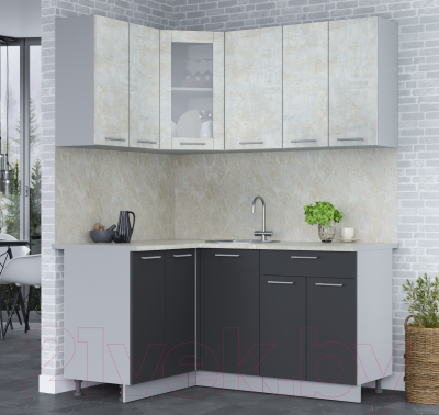Кухонный гарнитур Интерлиния Мила 12x16 (бетон лайт/антрацит/опал светлый)