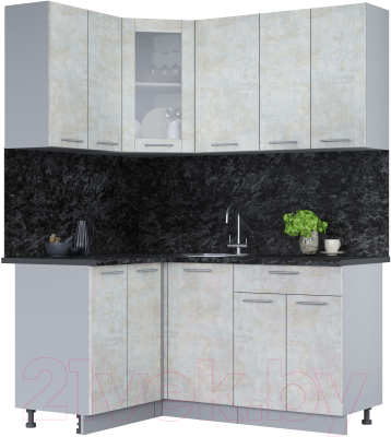 Кухонный гарнитур Интерлиния Мила 12x16 (бетон лайт/бетон лайт/кастилло темный) - фото