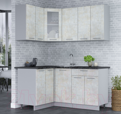 Кухонный гарнитур Интерлиния Мила 12x16 (бетон лайт/бетон лайт/кастилло темный)