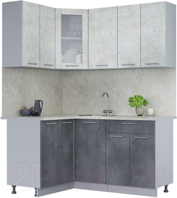 Кухонный гарнитур Интерлиния Мила 12x16 (бетон лайт/бетон портленд/опал светлый) - фото