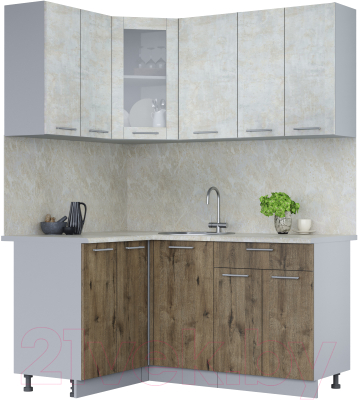 Кухонный гарнитур Интерлиния Мила 12x16 (бетон лайт/дуб веллингтон/опал светлый) - фото