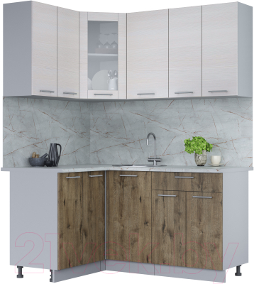 Кухонный гарнитур Интерлиния Мила 12x16 (вудлайн кремовый/дуб веллингтон/серый каспий) - фото