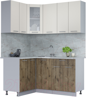 Кухонный гарнитур Интерлиния Мила 12x16 (персидский жемчуг/дуб веллингтон/серый каспий) - фото