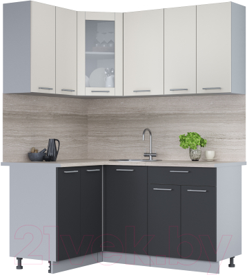 Кухонный гарнитур Интерлиния Мила 12x16 (персидский жемчуг/антрацит/травертин серый) - фото