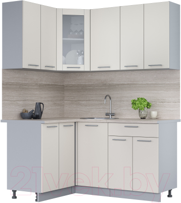 Кухонный гарнитур Интерлиния Мила 12x16 (персидский жемчуг/персидский жемчуг/травертин серый) - фото