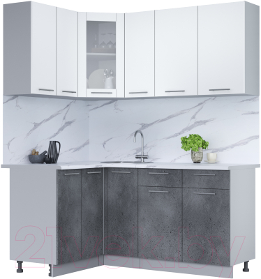 Кухонный гарнитур Интерлиния Мила 12x17 (белый платинум/бетон портленд/белый гранит) - фото