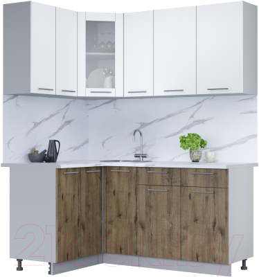 Кухонный гарнитур Интерлиния Мила 12x17 (белый платинум/дуб веллингтон/белый гранит) - фото