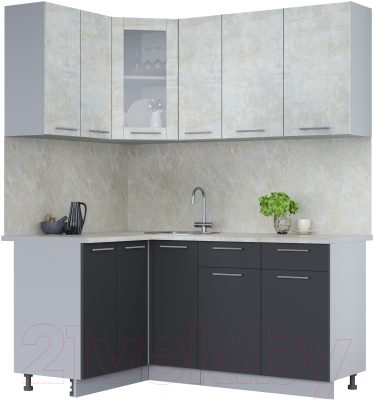 Кухонный гарнитур Интерлиния Мила 12x17 (бетон лайт/антрацит/опал светлый) - фото