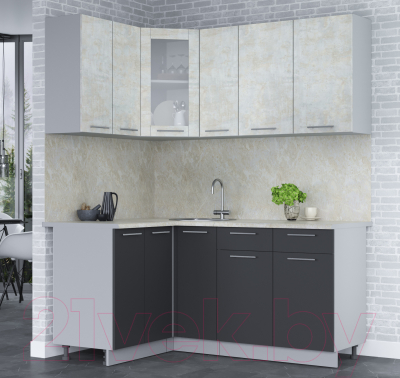 Кухонный гарнитур Интерлиния Мила 12x17 (бетон лайт/антрацит/опал светлый)