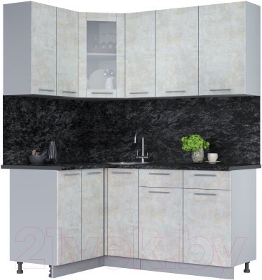 Кухонный гарнитур Интерлиния Мила 12x17 (бетон лайт/бетон лайт/кастилло темный) - фото