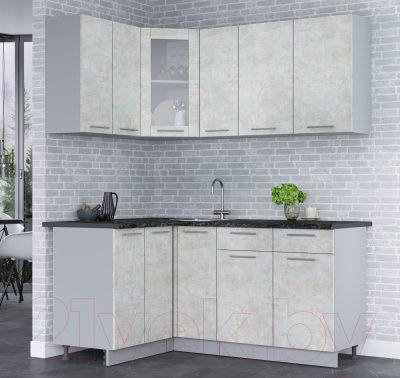 Кухонный гарнитур Интерлиния Мила 12x17 (бетон лайт/бетон лайт/кастилло темный)