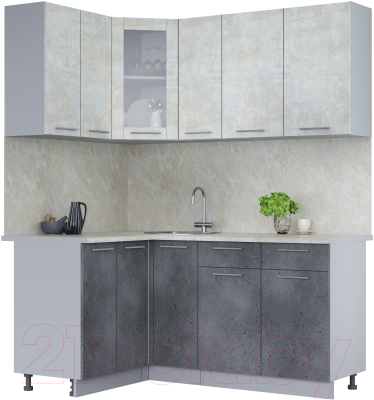 Кухонный гарнитур Интерлиния Мила 12x17 (бетон лайт/бетон портленд/опал светлый) - фото