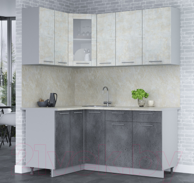 Кухонный гарнитур Интерлиния Мила 12x17 (бетон лайт/бетон портленд/опал светлый)