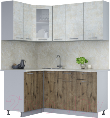 Кухонный гарнитур Интерлиния Мила 12x17 (бетон лайт/дуб веллингтон/опал светлый) - фото