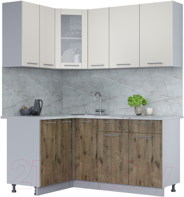 Кухонный гарнитур Интерлиния Мила 12x17 (персидский жемчуг/дуб веллингтон/серый каспий) - фото