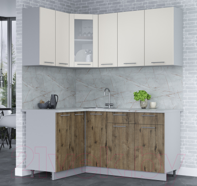 Кухонный гарнитур Интерлиния Мила 12x17 (персидский жемчуг/дуб веллингтон/серый каспий)