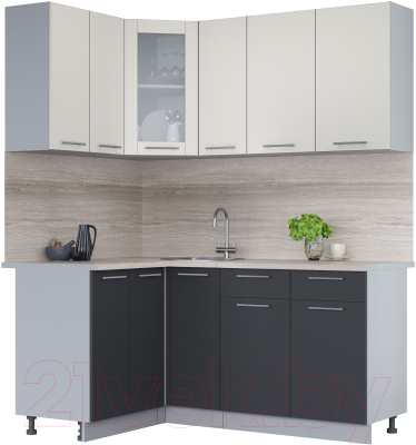 Кухонный гарнитур Интерлиния Мила 12x17 (персидский жемчуг/антрацит/травертин серый) - фото