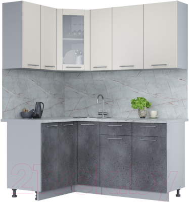 Кухонный гарнитур Интерлиния Мила 12x17 (персидский жемчуг/бетон портленд/серый каспий) - фото