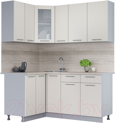 Кухонный гарнитур Интерлиния Мила 12x17 (персидский жемчуг/персидский жемчуг/травертин серый) - фото