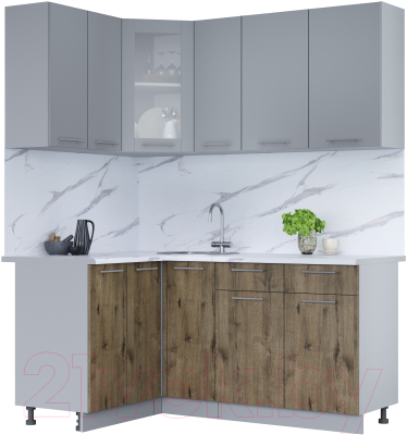 Кухонный гарнитур Интерлиния Мила 12x17 (серебро/дуб веллингтон/белый гранит) - фото