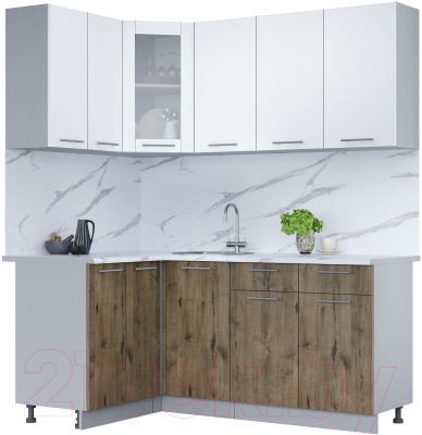 Кухонный гарнитур Интерлиния Мила 12x18 (белый платинум/дуб веллингтон/белый гранит) - фото