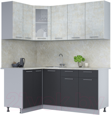 Кухонный гарнитур Интерлиния Мила 12x18 (бетон лайт/антрацит/опал светлый) - фото