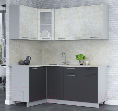 Кухонный гарнитур Интерлиния Мила 12x18 (бетон лайт/антрацит/опал светлый)