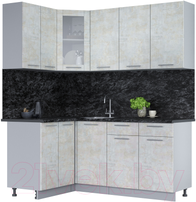 Кухонный гарнитур Интерлиния Мила 12x18 (бетон лайт/бетон лайт/кастилло темный) - фото