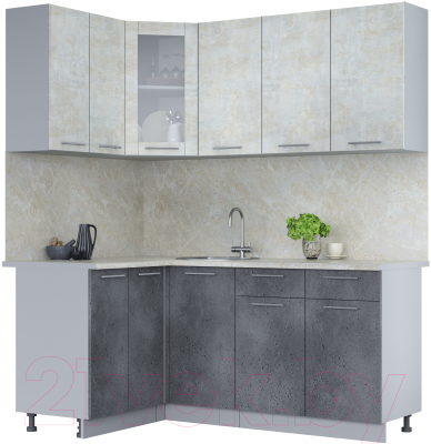 Кухонный гарнитур Интерлиния Мила 12x18 (бетон лайт/бетон портленд/опал светлый) - фото