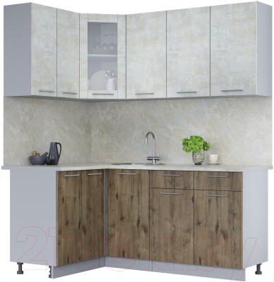 Кухонный гарнитур Интерлиния Мила 12x18 (бетон лайт/дуб веллингтон/опал светлый) - фото