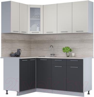 Кухонный гарнитур Интерлиния Мила 12x18 (персидский жемчуг/антрацит/травертин серый) - фото