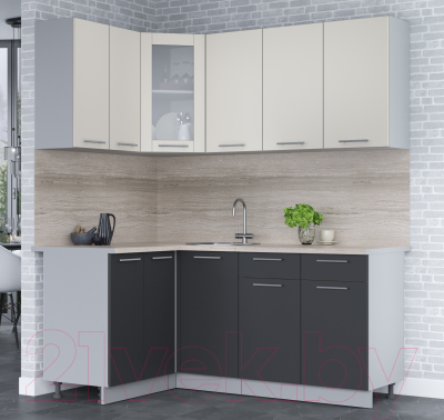 Кухонный гарнитур Интерлиния Мила 12x18 (персидский жемчуг/антрацит/травертин серый)