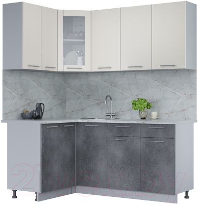 Кухонный гарнитур Интерлиния Мила 12x18 (персидский жемчуг/бетон портленд/серый каспий) - фото
