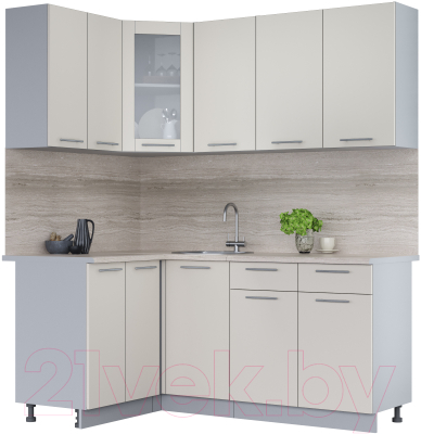 Кухонный гарнитур Интерлиния Мила 12x18 (персидский жемчуг/персидский жемчуг/травертин серый) - фото