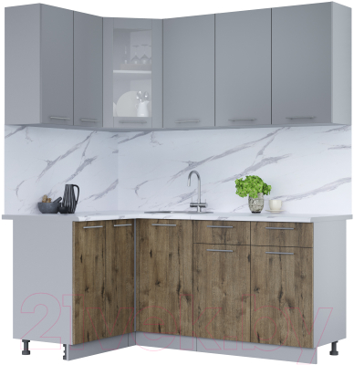 Кухонный гарнитур Интерлиния Мила 12x18 (серебро/дуб веллингтон/белый гранит) - фото