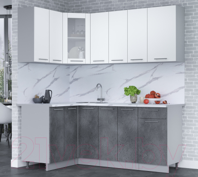 Кухонный гарнитур Интерлиния Мила 12x19 (белый платинум/бетон портленд/белый гранит)
