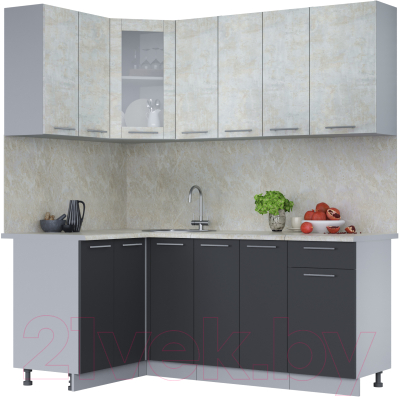 Кухонный гарнитур Интерлиния Мила 12x19 (бетон лайт/антрацит/опал светлый) - фото