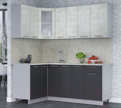 Кухонный гарнитур Интерлиния Мила 12x19 (бетон лайт/антрацит/опал светлый)