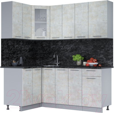 Кухонный гарнитур Интерлиния Мила 12x19 (бетон лайт/бетон лайт/кастилло темный) - фото
