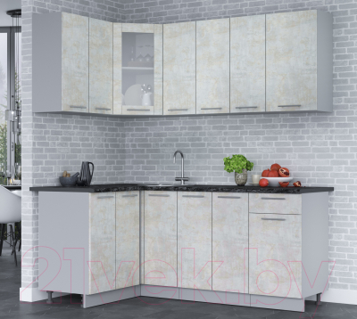 Кухонный гарнитур Интерлиния Мила 12x19 (бетон лайт/бетон лайт/кастилло темный)