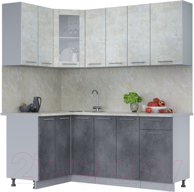 Кухонный гарнитур Интерлиния Мила 12x19 (бетон лайт/бетон портленд/опал светлый) - фото