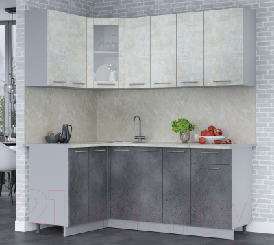 Кухонный гарнитур Интерлиния Мила 12x19 (бетон лайт/бетон портленд/опал светлый)