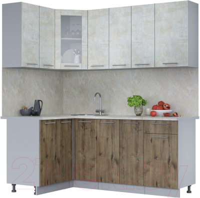 Кухонный гарнитур Интерлиния Мила 12x19 (бетон лайт/дуб веллингтон/опал светлый) - фото