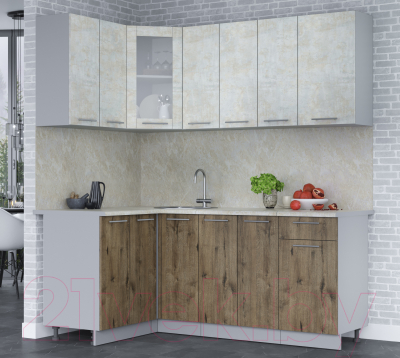 Кухонный гарнитур Интерлиния Мила 12x19 (бетон лайт/дуб веллингтон/опал светлый)