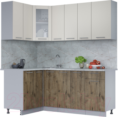 Кухонный гарнитур Интерлиния Мила 12x19 (персидский жемчуг/дуб веллингтон/серый каспий) - фото