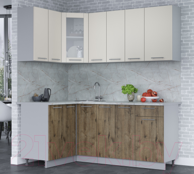 Кухонный гарнитур Интерлиния Мила 12x19 (персидский жемчуг/дуб веллингтон/серый каспий)