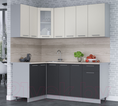 Кухонный гарнитур Интерлиния Мила 12x19 (персидский жемчуг/антрацит/травертин серый)