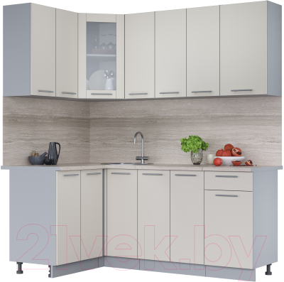 Кухонный гарнитур Интерлиния Мила 12x19 (персидский жемчуг/персидский жемчуг/травертин серый) - фото